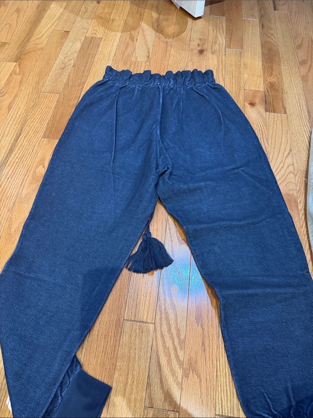 Something Navy Denim Terry Joggers with Tassel Tie & Pockets, Size S Worn Once - Picture 4 of 4